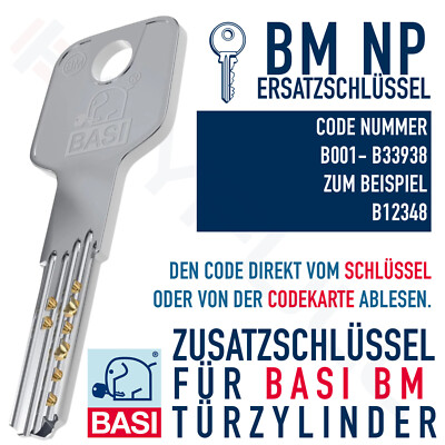 Basi BM Doppelzylinder Ersatzschlüssel, Mehrschlüssel nach Code B001-B33938