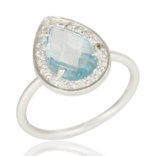 Natural Blue Topaz Gemstone Sterling Silver Engagement Ring Jewelry Gift