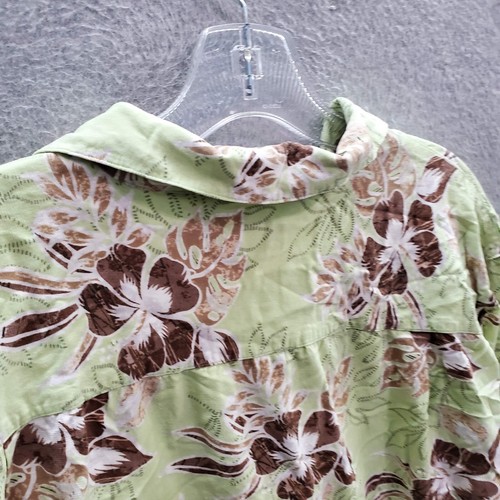 Milano Bay Men Button Up Shirt 2XL Green Floral Hawaiian Short Sleeve Collar - Picture 5 of 8