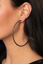 Paparazzi Earrings -Embellished Edge - Black Hoops Hoop- Large- 3"