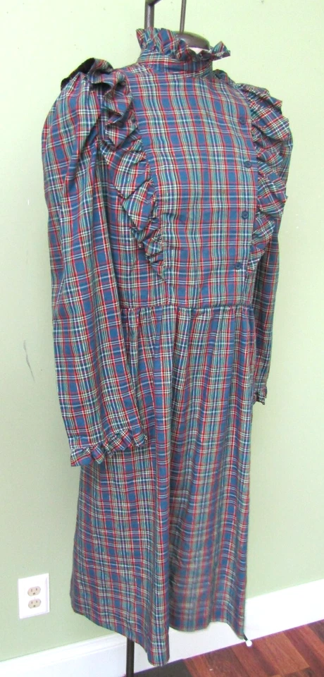 VESTIDO VINTAGE AÑOS 70 AZUL A CUADROS CON HILO METÁLICO/BUSTO 40" Foto 2 de 4