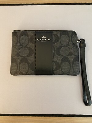 New COACH Signature PVC Leather Corner Zip Wristlet Clutch