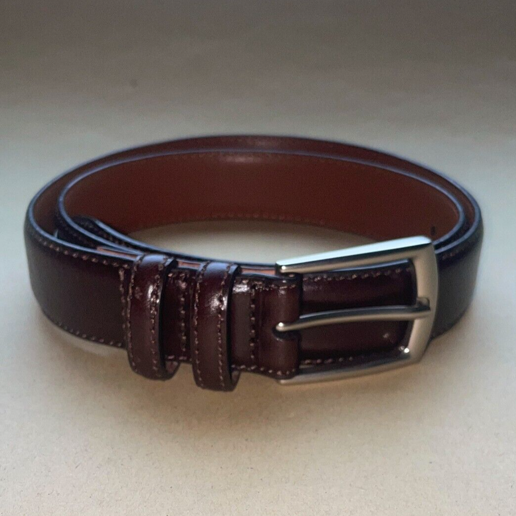 Lands' End Men's Glove Leather Belt Brown Size 32 Silverplated Buckle