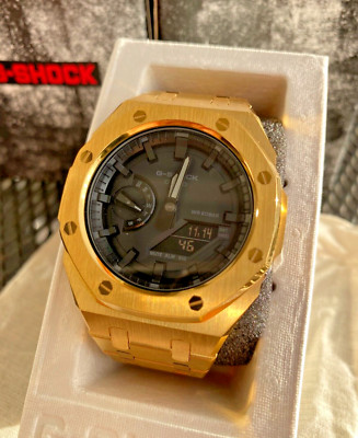 New Casio G-Shock GA2100 added Stainless steel Bracelet GOLD SILVER Black White
