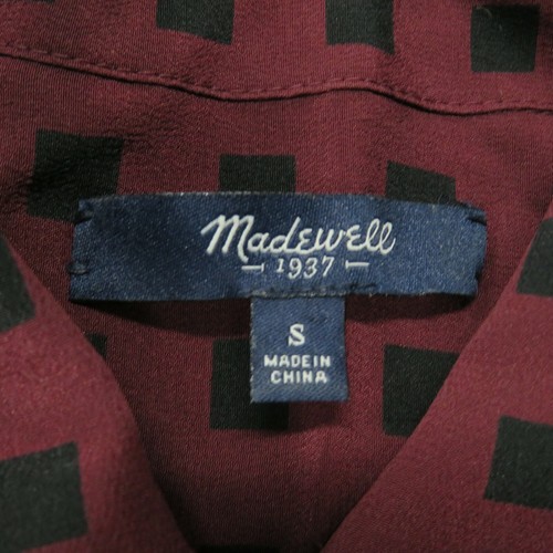 Madewell Damen kleine Seide Knopfleiste Hemd Bromley Bluse burgunderrot eckige Punkte - Bild 4 von 5