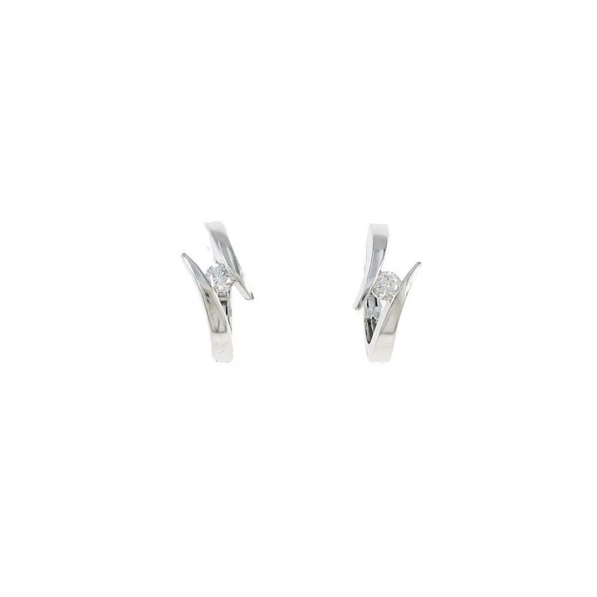 PT900 Plat 18K White Gold Solitaire Diamond Dagger Spike Bypass Huggies Earrings