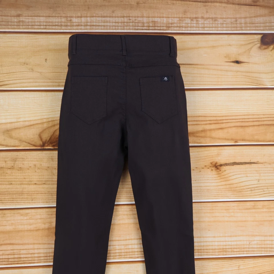 Pantalones de estudio AB para mujer cintura: 26 pulgadas Bolsillos elásticos marrón pierna ajustada frente plano Foto 3 de 4