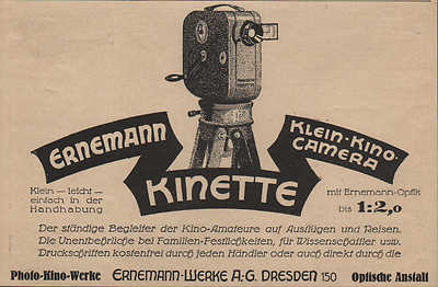 DRESDEN, Werbung 1925, Ernemann-Werke AG Optische Anstalt Kinette Kamera Foto