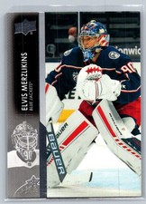 Elvis Merzlikins 54 2021-22 Upper Deck Columbus Blue Jackets Card