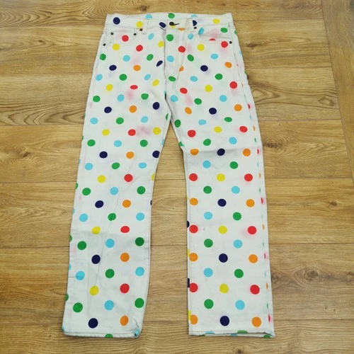 Levi's 501 Golf Wang Jeans Mens W36 L30 White Polka Dot Premium Big E