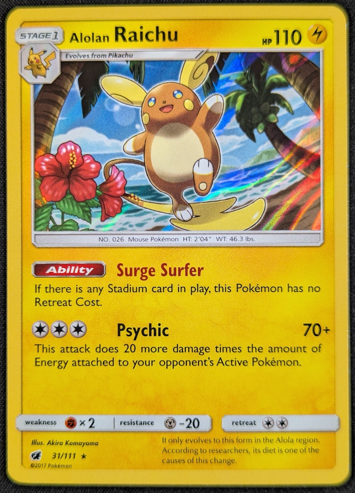 Alolan Raichu 2017 Crimson Invasion Holo Rare Pokemon Card 31/111 (NM)