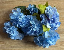 Hydrangea Blue Silk Flowers Heads Group of 7 Full Hydrangea Flowers Artificial