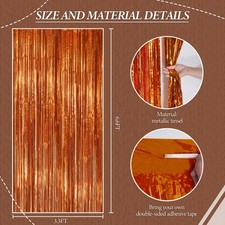 2 Pack Foil Fringe Backdrop Bronze Shiny Tinsel Curtains for Party Decoratio...