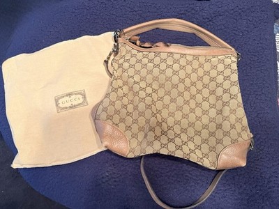 GUCCI  100% Authentic GG Monogram And Leather Hobo Shoulder Bag Large