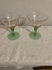 Vintage Antique Pink & Green Depression Glass Champagne uranium set2 watermelon