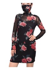 PLANET GOLD Womens Body Con Short Dress Black Long Sleeve Mesh Juniors XS