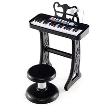 37-Key Kids Piano Keyboard Toy Musical Electronic Instrument with Stool Black