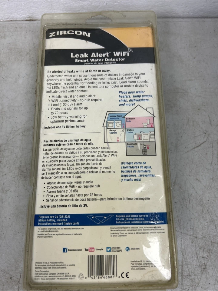 Zircon Leak Alert WiFi Smart Water Detector Audio & Visual Alerts - Battery Incl - Image 2 of 2