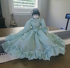 Vintage China Head Doll Blue Eyes Floral Bonnet 13" Lowbrow Style