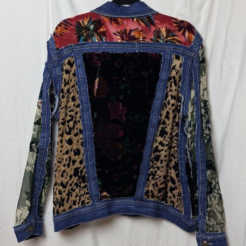 John Mark Cut-Out Denim Boho Jacket, Lace And Velvet Patches, Size XL - Picture 6 of 7