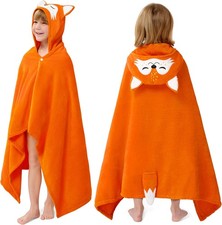 Hooded Towel for Kids Soft 100 Cotton 30 x 50 in Orange Fox for Bath