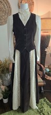 Vintage Skirt  Vest Set 60s Preppy Mod Maxi A Line Brown/Ivory Velvet Lace