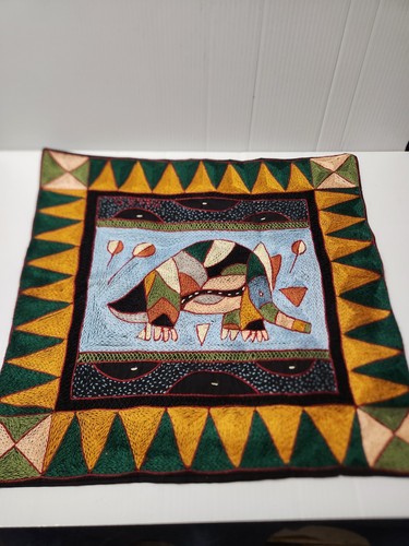 Embroidered Kaross South African Pillow Cover Pangolin Anteater Artist Signed