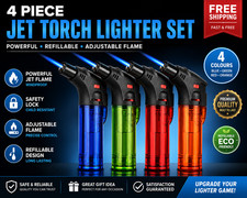 4 Pcs Butane Blow Torch Jet Lighter Kitchen Tobacco Safety Lock Refillable