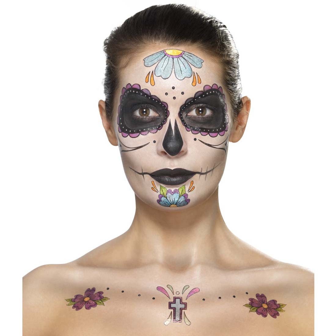 Set de Maquillaje Calavera de Azúcar Día de los Muertos Set de Maquillaje Halloween Máscara Muerta Colorido