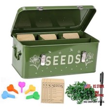 Seed Storage Organizer Box with 4 Compartments, Metal Seed Saving Olive Green