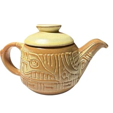 Antique Frankoma Mayan Aztec Teapot with Lid Desert Gold Earthenware Pottery