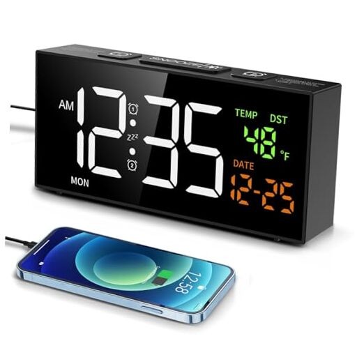 Alarm Clocks for Bedrooms, Digital Clock with Date Temperature and Black