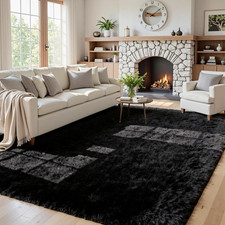 5X7 Area Rugs for Living Room: Ultra Soft Fluffy Shag Black Rug for Bedroom, Non