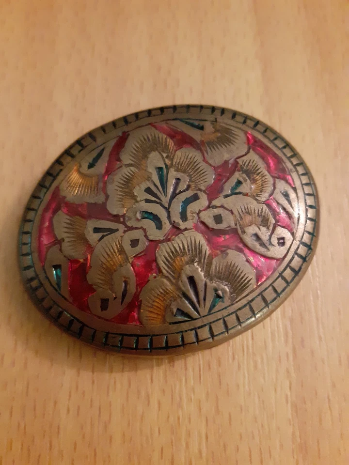 Vintage Oval Shaped Indian Enamel & Brass Pill/Trinket Box - Image 3 of 4