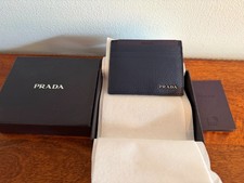 PRADA Credit Card Holder, Saffiano Leather Baltic Blue, New w Box