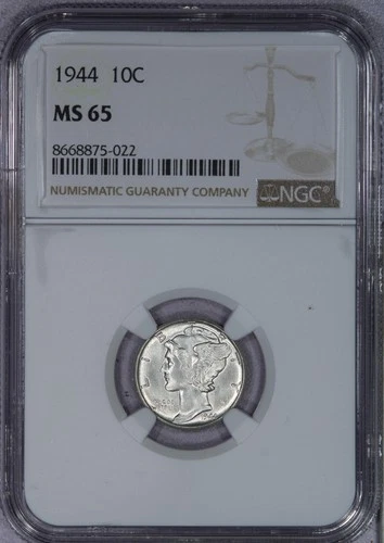 1944 Mercury Dime 10c NGC MS65
