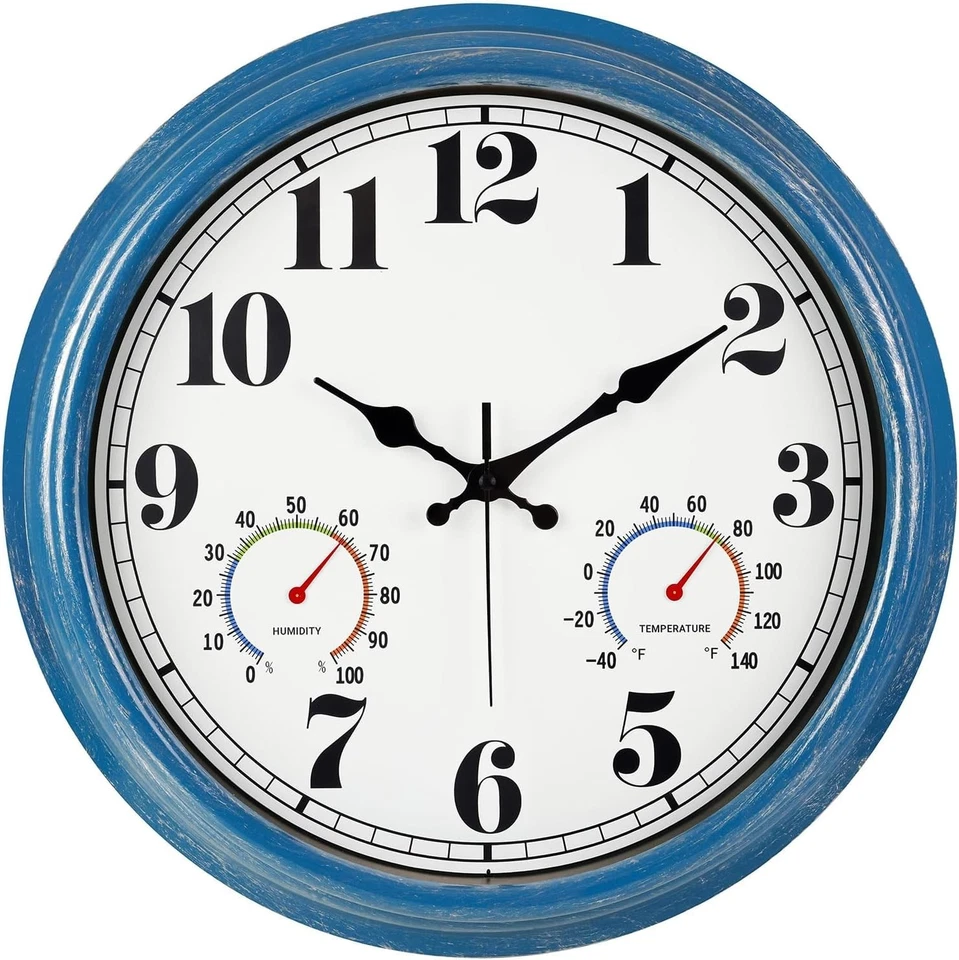 Silent Sweep 16-Inch Blue Clock - Waterproof, Retro Design for Indoor & Outdoor - Image 3 of 4