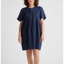 Quince 100% European Linen Short Sleeve Swing Dress Deep Navy Size L 