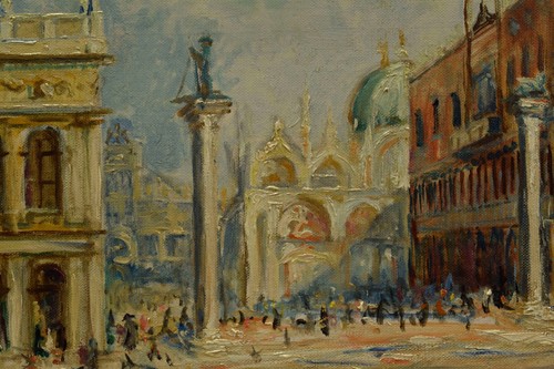 Pintura antigua 1955, Plaza de San Marcos en Venecia, óleo, sign. dat., 85,5 x 66 cm - Imagen 6 de 14