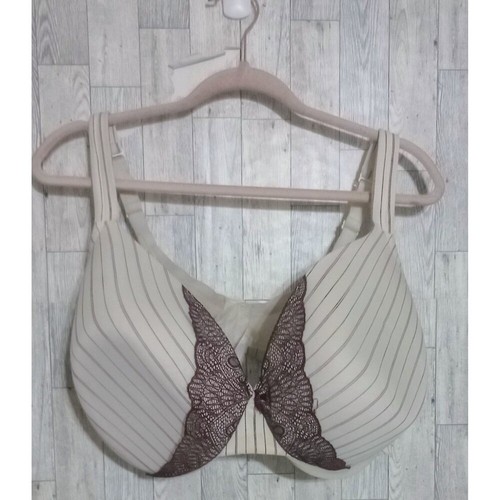 Cacique Bra Full Coverage Lace Padded Underwire Beige Brown Bow Detail Size 44F