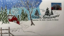 2025 Winter Landscapes FDC Hand Drawn Cachet Frozen Path Barn Farm DCP