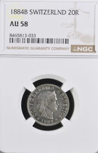 Switzerland 20 Rappen 1884 NGC AU58