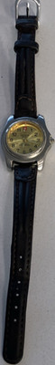 Geneva Men's Gold Dial Quartz Leather Band Stainless Steel Analog Watch 100ft