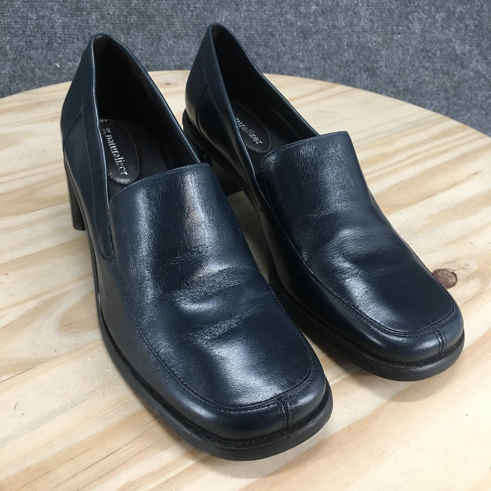 Naturalizer Zapatos Mujer 9.5 M Mocasín Cuero Azul Tacones Cuadrados Puntera Informal Foto 3 de 4