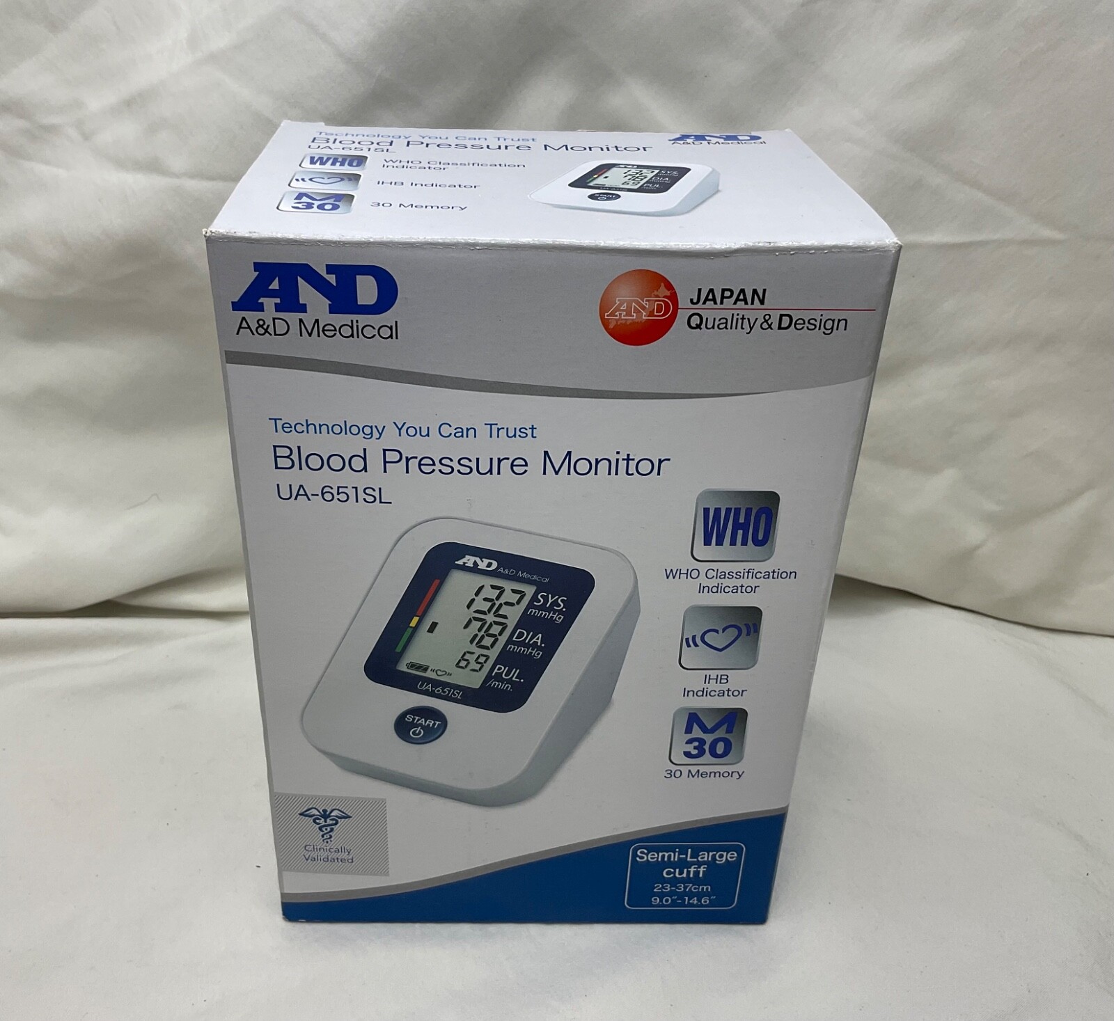 A&D Blood Pressure Monitor UA-651SL Semi-Large Cuff 23-37cm