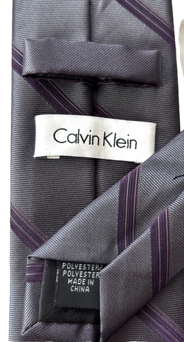 Corbata para hombre Calvin Klein rayas moradas oscuras gris 59"x3" - Imagen 5 de 7