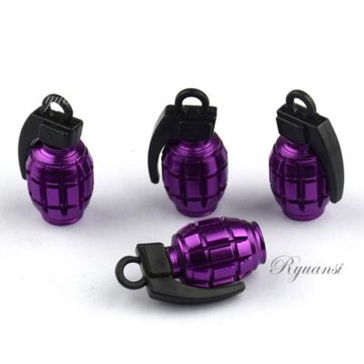 4x Purple Car Tire Wheel Valve Stem Caps Metal Grenade Bomb Air Dust Covers Caps