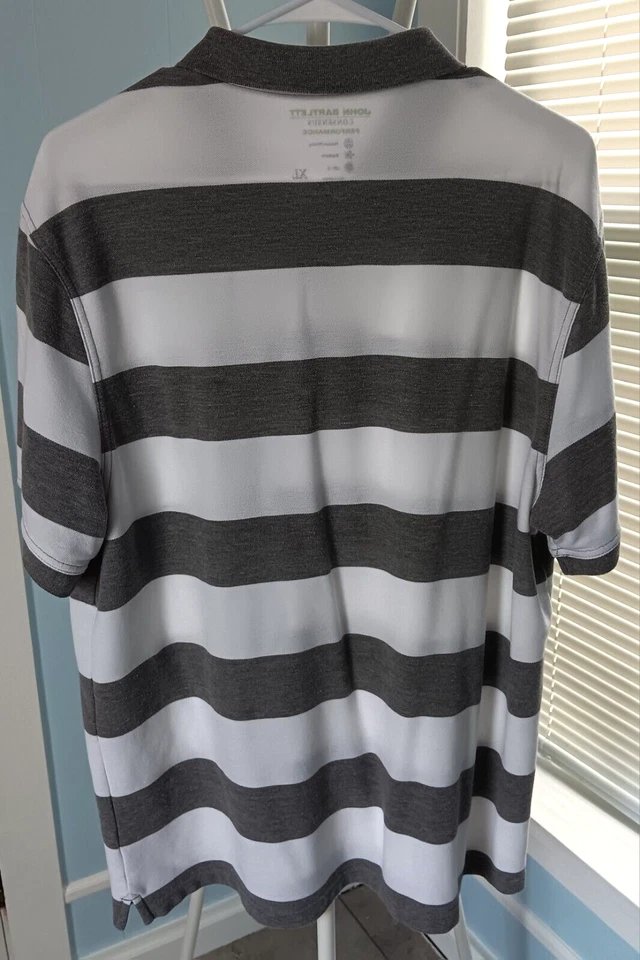 Polo de manga corta a rayas gris y blanco John Bartlett Performance para hombre talla XL Foto 2 de 2