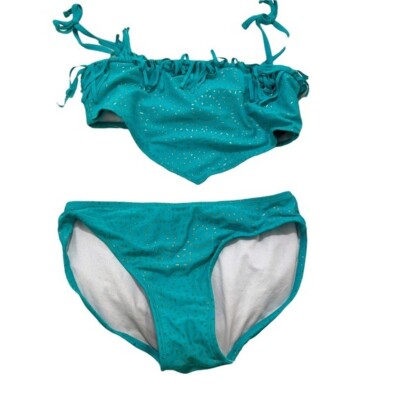 Cleobella Turquoise Girls Size Large Two Piece Swimsuit Turquoise Gold Dots