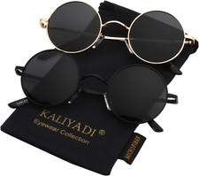 KALIYADI round Polarized Sunglasses for Men Women Retro Metal Hipie Circle Style
